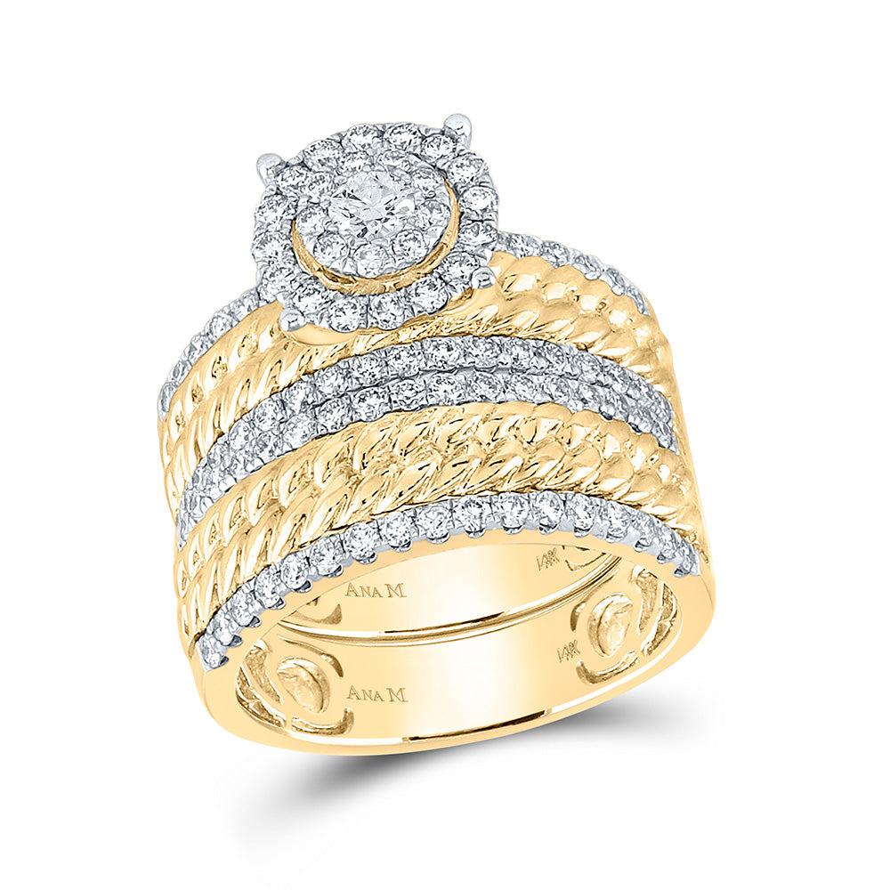 14K Yellow Gold His Hers Round Diamond Halo Matching Wedding Set 2 Cttw, Womens Size: 5-10, Mens Size: 7-13