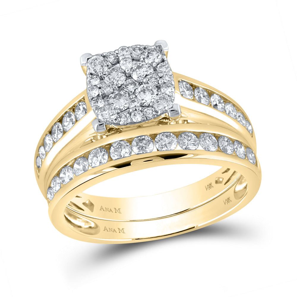 14K Yellow Or White Gold  His Hers Round Diamond Square Matching Wedding Set 1-3/4 Cttw, Womens Size: 5-10, Mens Size: 7-13