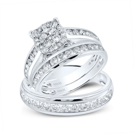 14K Yellow Or White Gold  His Hers Round Diamond Square Matching Wedding Set 1-3/4 Cttw, Womens Size: 5-10, Mens Size: 7-13