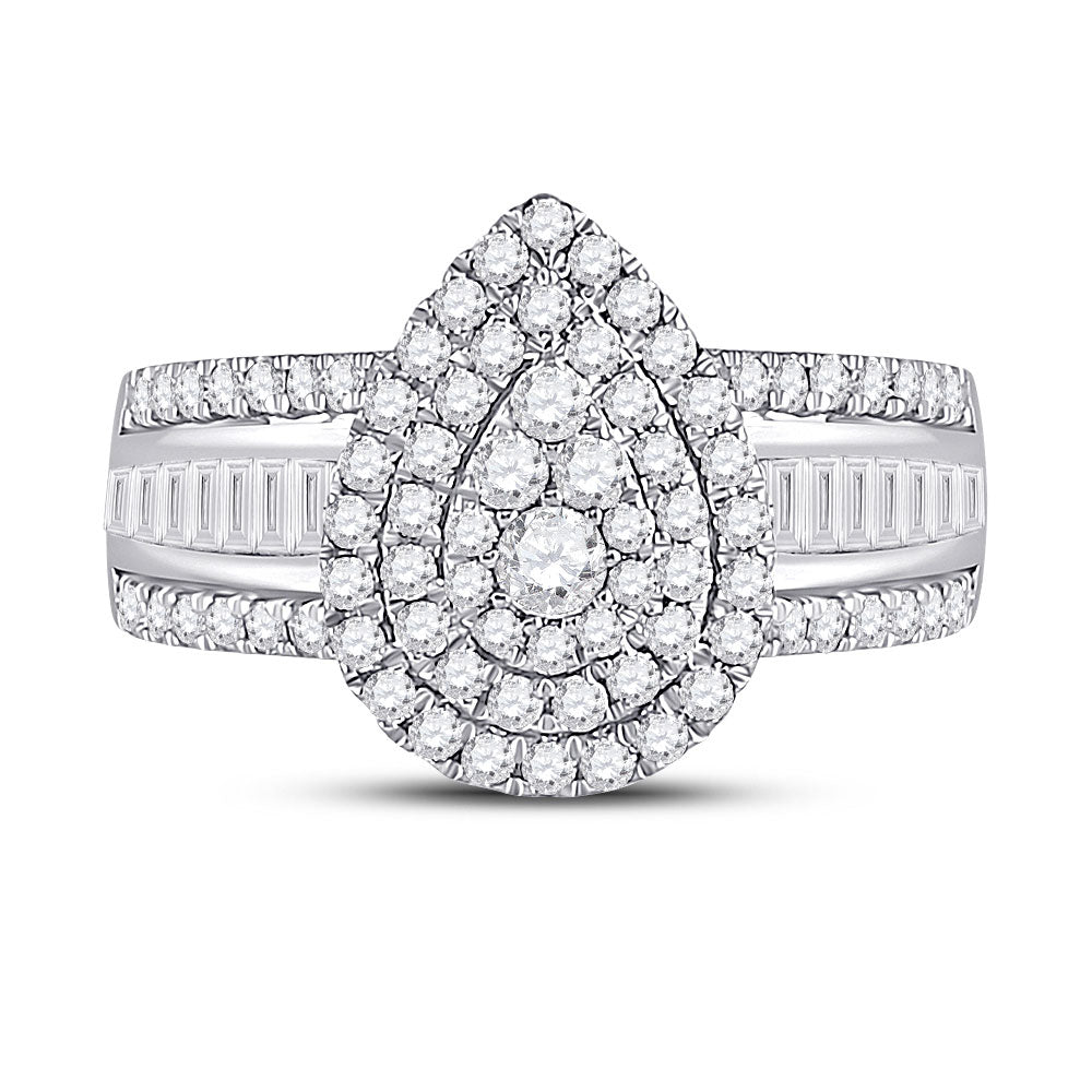14K White Gold Womens Round Diamond Pear-Shape Cluster Ring 1-1/5 Cttw, Womens Size: 5-10