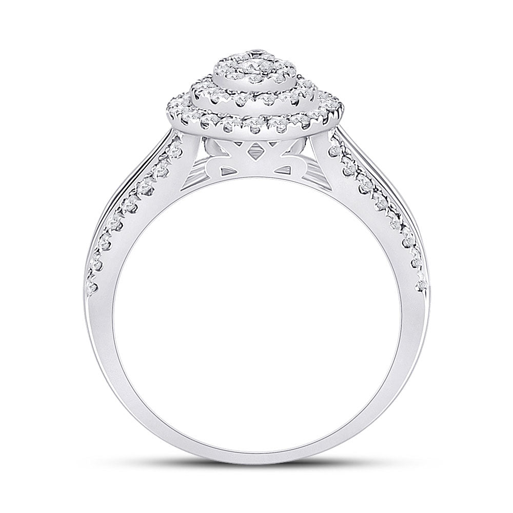 14K White Gold Womens Round Diamond Pear-Shape Cluster Ring 1-1/5 Cttw, Womens Size: 5-10