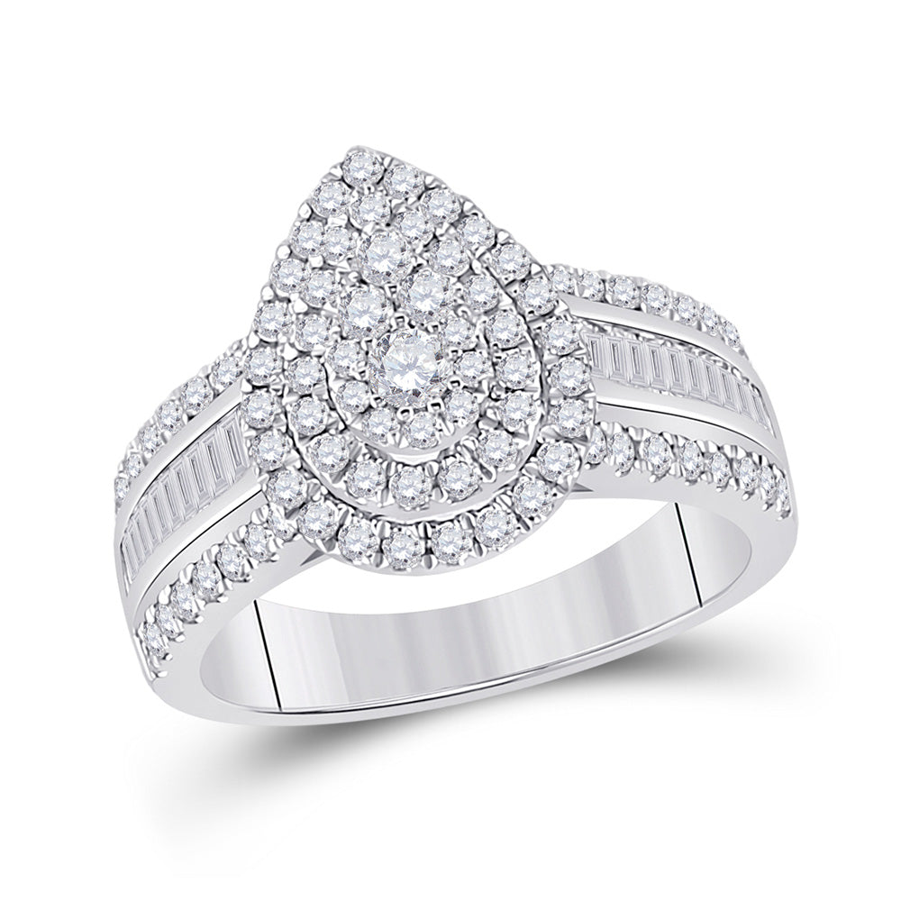 14K White Gold Womens Round Diamond Pear-Shape Cluster Ring 1-1/5 Cttw, Womens Size: 5-10