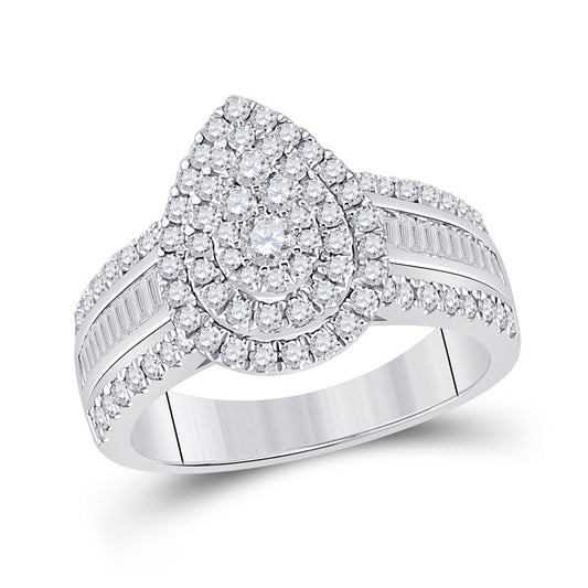 14K White Gold Womens Round Diamond Pear-Shape Cluster Ring 1-1/5 Cttw, Womens Size: 5-10