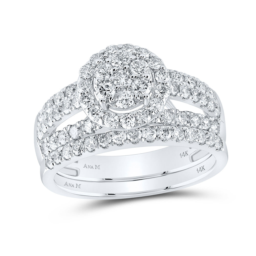 14K White Gold His Hers Round Diamond Cluster Matching Wedding Set 2-1/3 Cttw, Womens Size: 5-10, Mens Size: 7-13