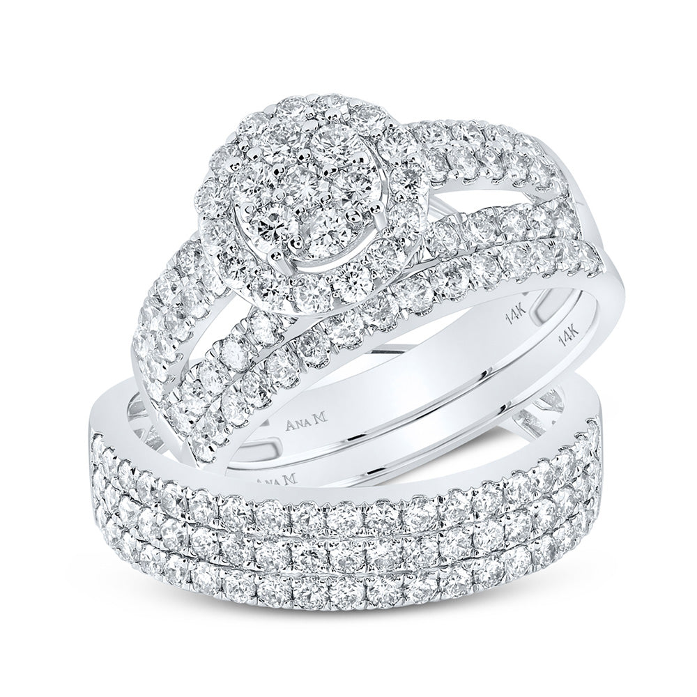 14K White Gold His Hers Round Diamond Cluster Matching Wedding Set 2-1/3 Cttw, Womens Size: 5-10, Mens Size: 7-13