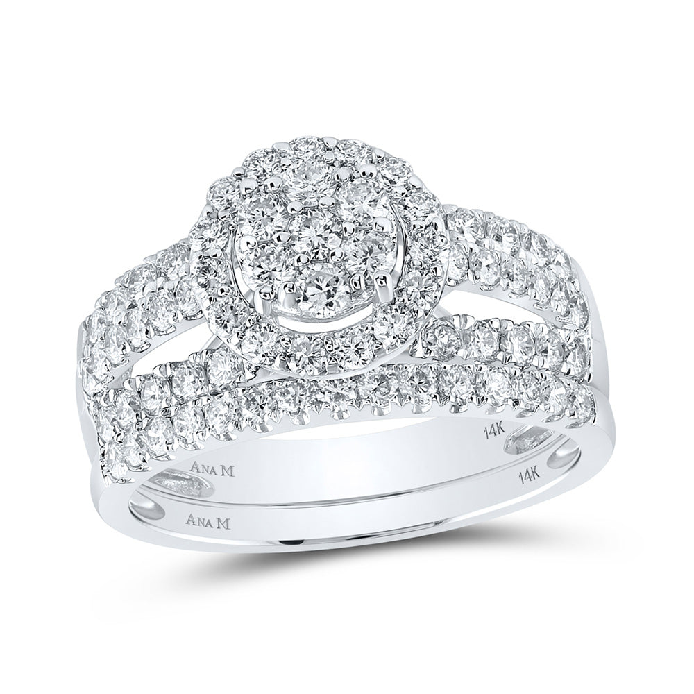 14K Yellow Or White Gold  His Hers Round Diamond Cluster Matching Wedding Set 1-3/4 Cttw, Womens Size: 5-10, Mens Size: 7-13