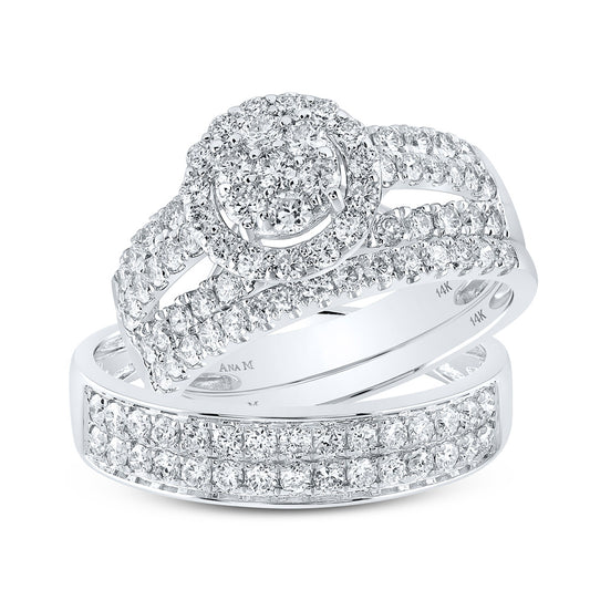14K Yellow Or White Gold  His Hers Round Diamond Cluster Matching Wedding Set 1-3/4 Cttw, Womens Size: 5-10, Mens Size: 7-13