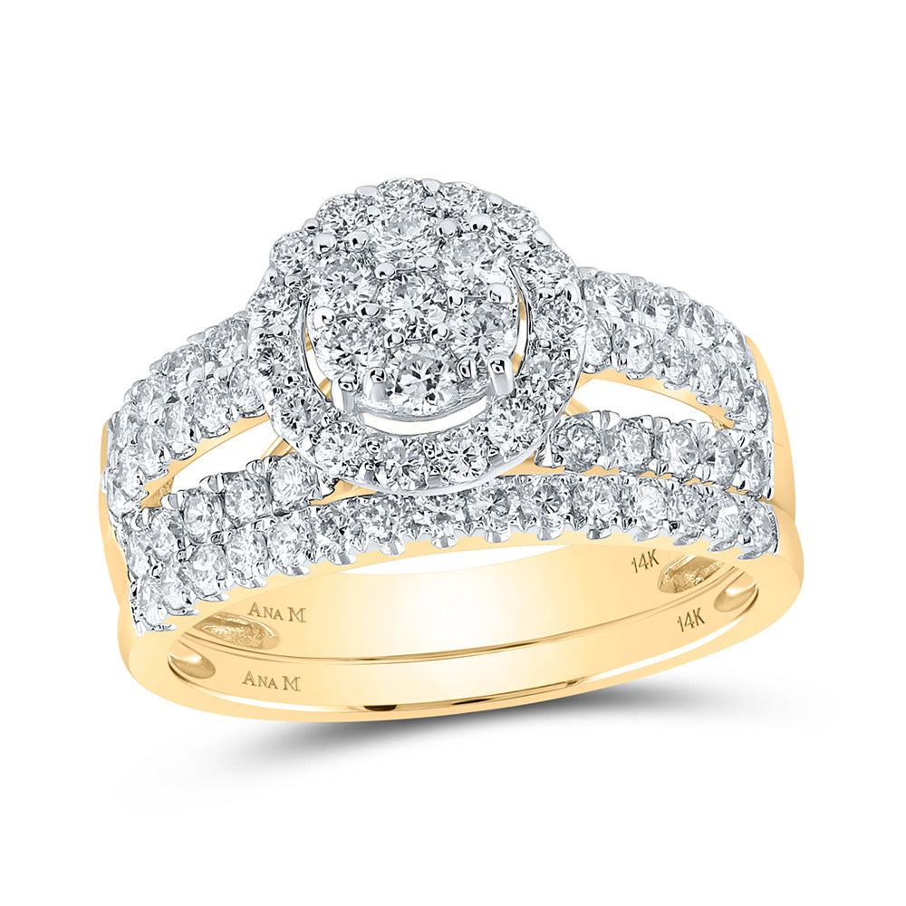 14K Yellow Or White Gold  His Hers Round Diamond Cluster Matching Wedding Set 1-3/4 Cttw, Womens Size: 5-10, Mens Size: 7-13