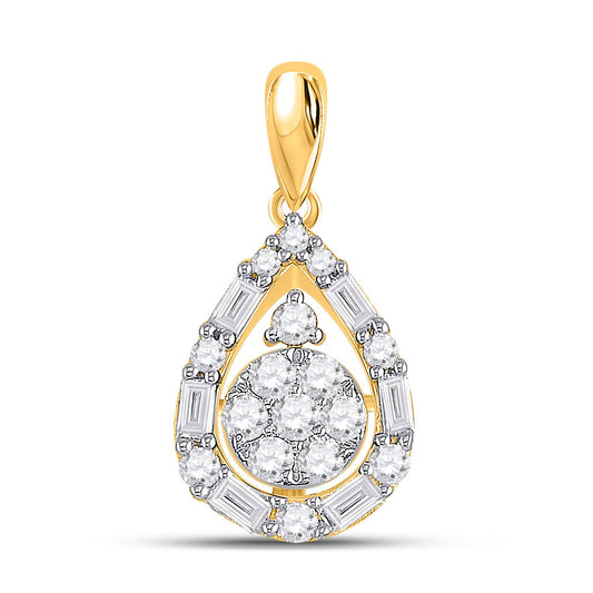 14K Yellow Gold Womens Round Diamond Teardrop Cluster Pendant 1/2 Cttw