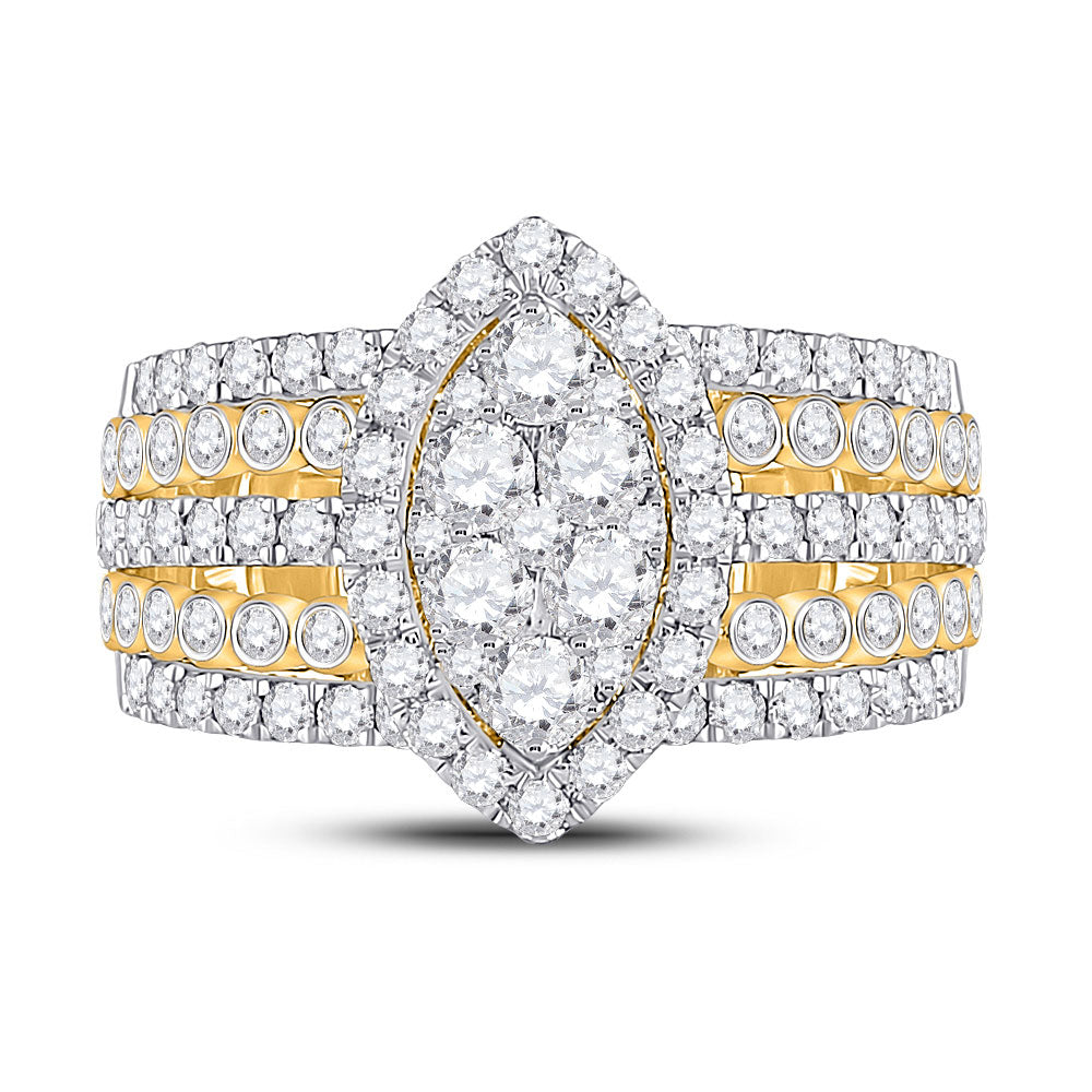14K Yellow Gold  Womens Round Diamond Marquise-shape Cluster Ring 1-3/4 Cttw, Womens Size: 5-10
