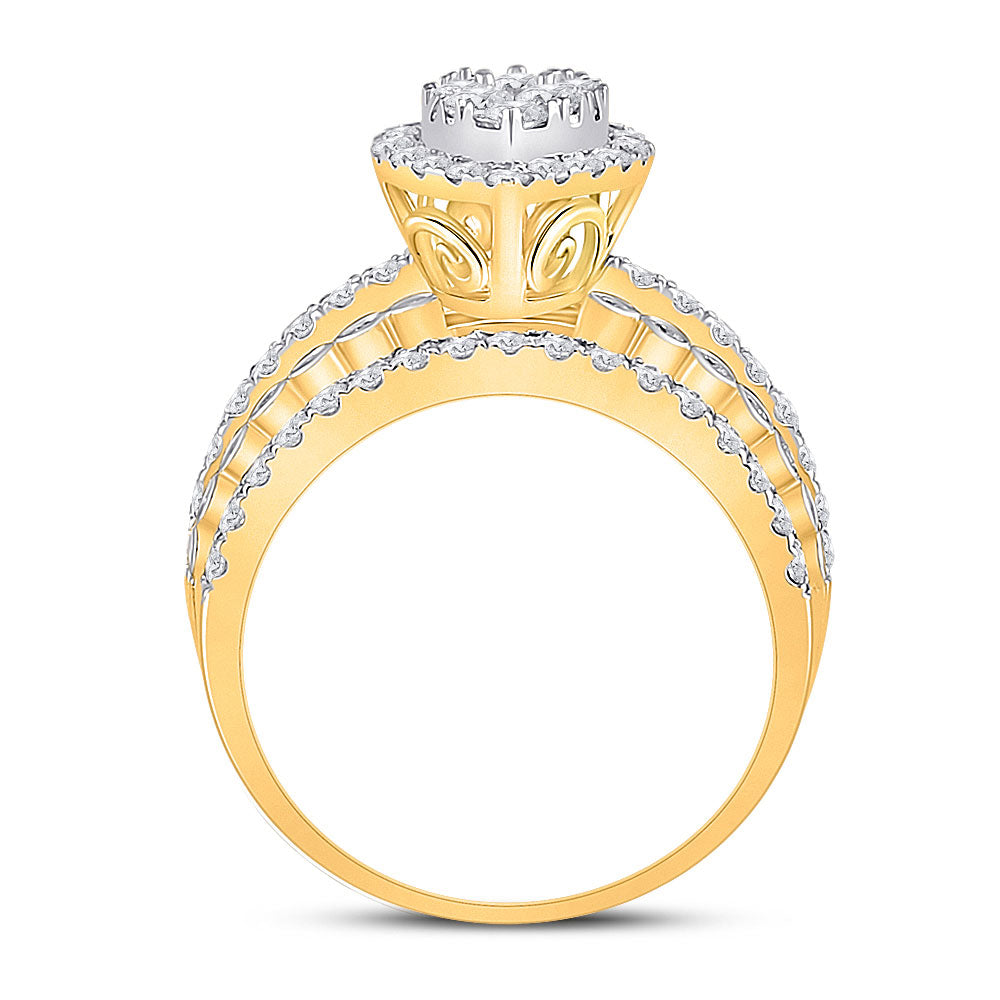 14K Yellow Gold  Womens Round Diamond Marquise-shape Cluster Ring 1-3/4 Cttw, Womens Size: 5-10