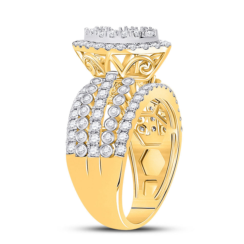 14K Yellow Gold  Womens Round Diamond Marquise-shape Cluster Ring 1-3/4 Cttw, Womens Size: 5-10