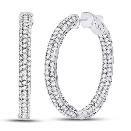 14K White Gold Womens Round Diamond In Out Hoop Earrings 5 Cttw