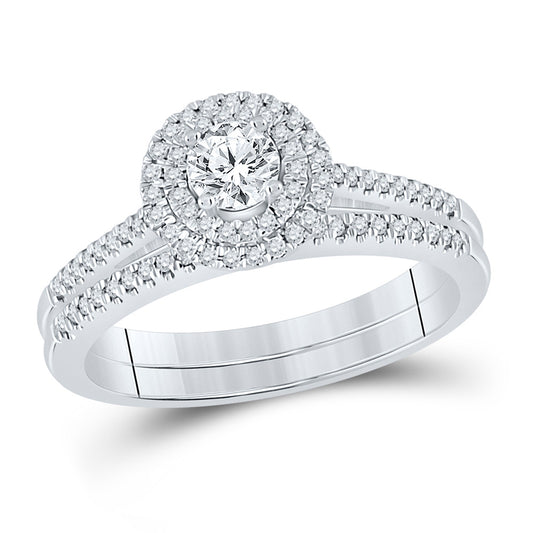 14K White Or Yellow Gold Round Diamond Halo Bridal Wedding Ring Band Set , Womens Size: 5-10