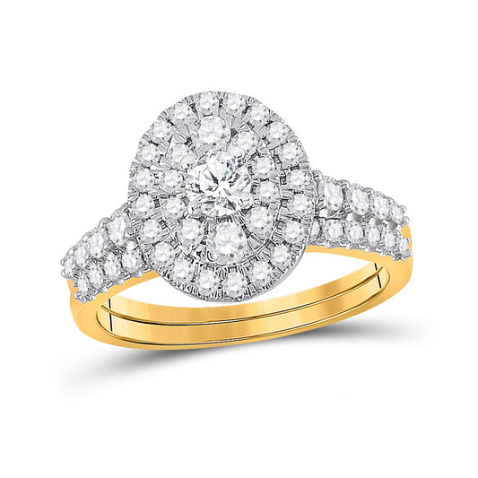 10K Yellow Gold Round Diamond Bridal Wedding Ring Band Set 1 Cttw, Womens Size: 5-10