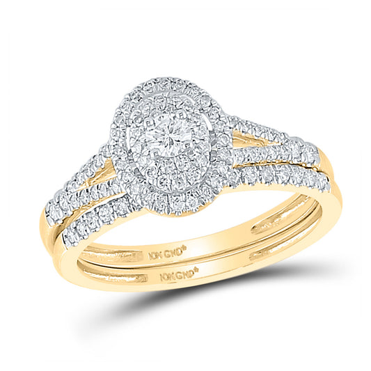 10K Yellow Gold Round Diamond Oval Bridal Wedding Ring Band Set 1/2 Cttw, Womens Size: 5-10