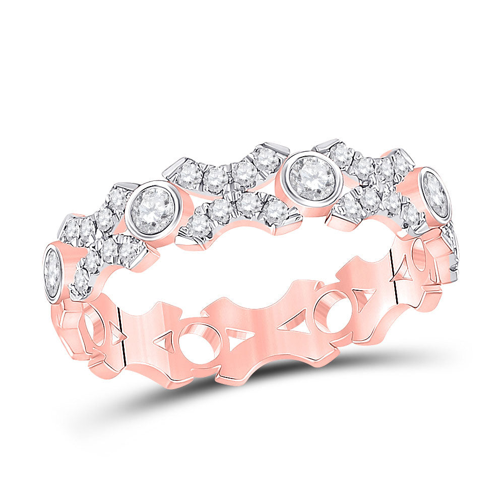 10K Rose Gold Womens Round Diamond XOXO Stackable Band Ring 1/2 Cttw, Womens Size: 5-10