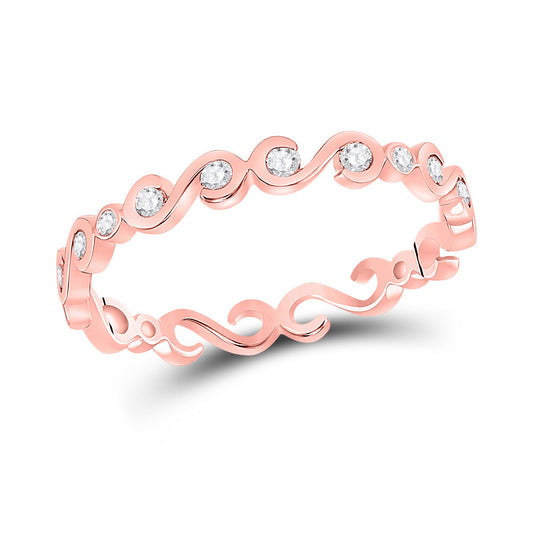 10K White Or Rose Gold Womens Round Diamond S-Shape Stackable Band Ring , Womens Size: 5-10