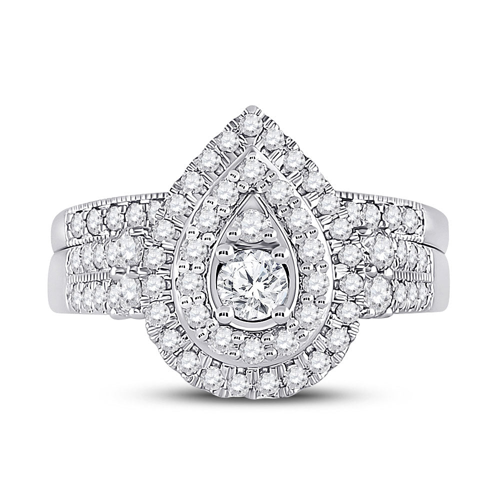 10K White Gold Round Diamond Bridal Wedding Ring Band Set 1 Cttw, Womens Size: 5-10