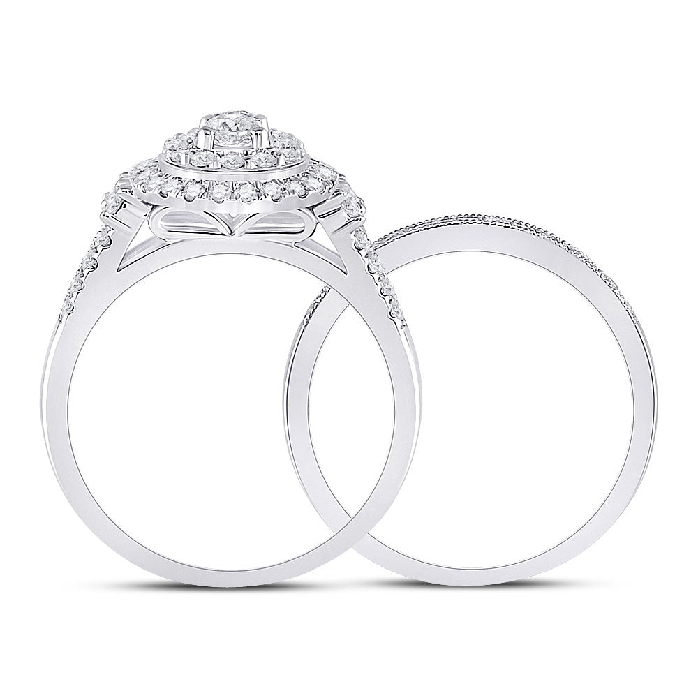 10K White Gold Round Diamond Bridal Wedding Ring Band Set 1 Cttw, Womens Size: 5-10