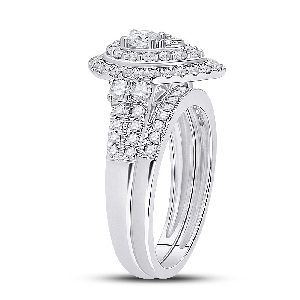 10K White Gold Round Diamond Bridal Wedding Ring Band Set 1 Cttw, Womens Size: 5-10