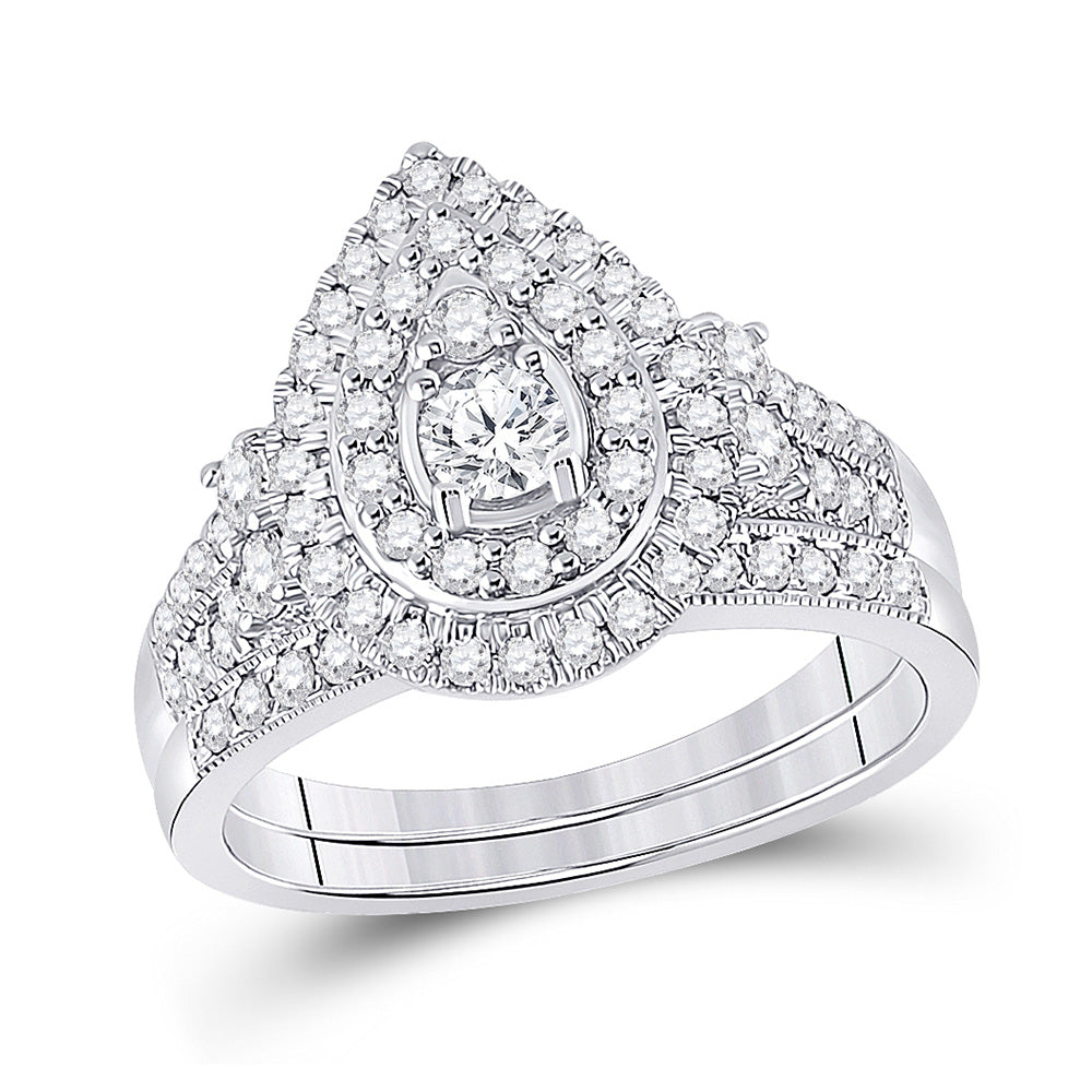 10K White Gold Round Diamond Bridal Wedding Ring Band Set 1 Cttw, Womens Size: 5-10