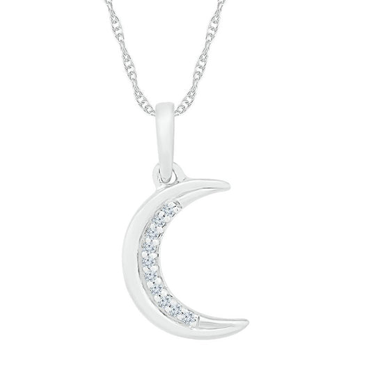 10K White Gold Womens Round Diamond Crescent Moon Star Pendant .03 Cttw