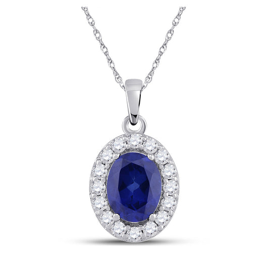 10K White Gold Womens Oval Synthetic Blue Sapphire Solitaire Pendant 3 Cttw