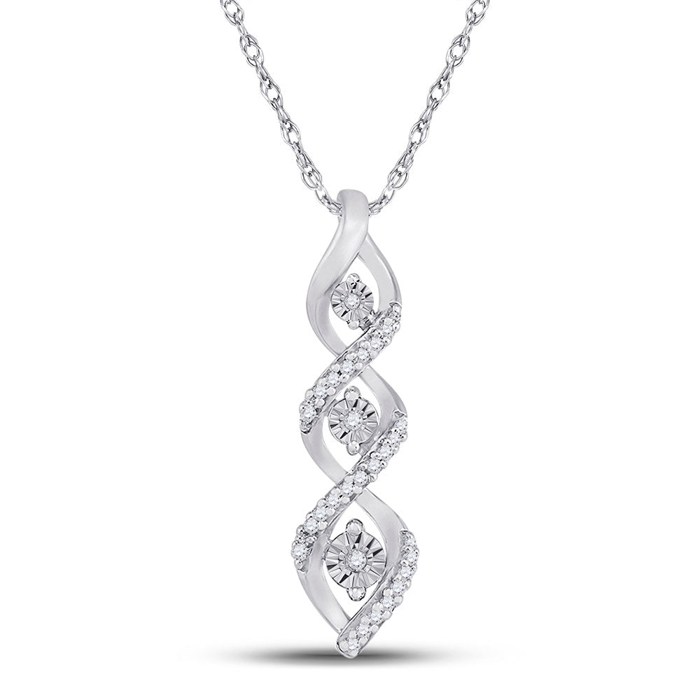 10K White Gold Womens Round Diamond Twist Fashion Pendant 1/10 Cttw