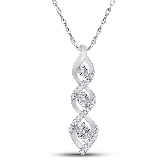 10K White Gold Womens Round Diamond Twist Fashion Pendant 1/10 Cttw