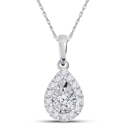 10K White Gold Womens Round Diamond Teardrop Pendant 1/6 Cttw