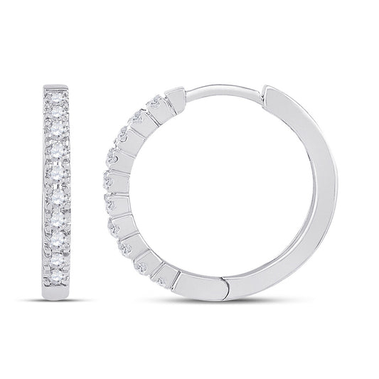 10K White Gold Womens Round Diamond Hoop Earrings 1/4 Cttw