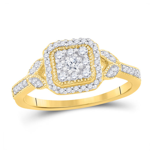 10K Yellow Gold Womens Round Diamond Square Ring 1/3 Cttw, Womens Size: 5-10