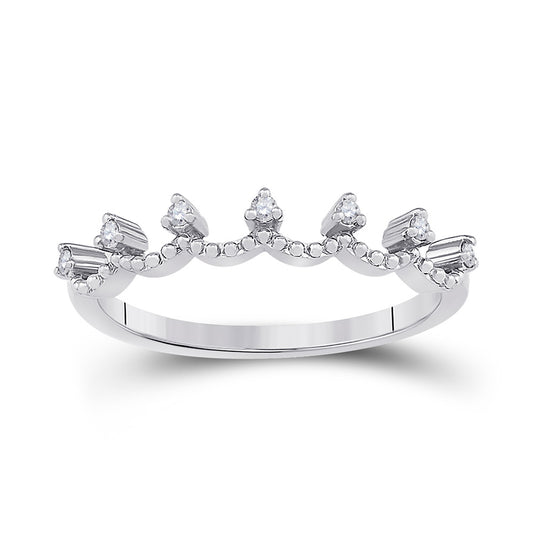 10K White Gold Womens Round Diamond Band Ring 1/12 Cttw, Womens Size: 5-10