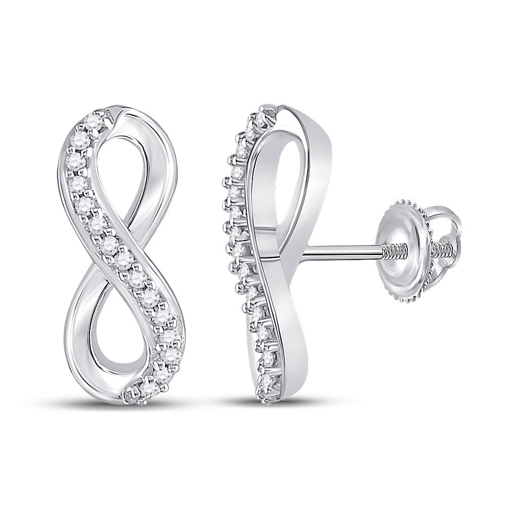 10K White Gold Womens Round Diamond Infinity Earrings 1/20 Cttw