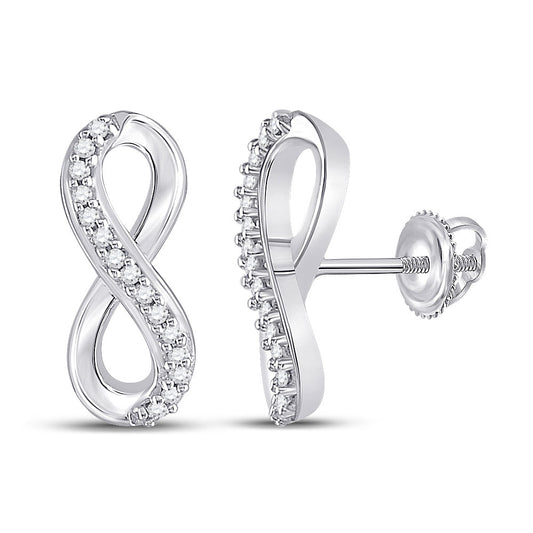 10K White Gold Womens Round Diamond Infinity Earrings 1/20 Cttw