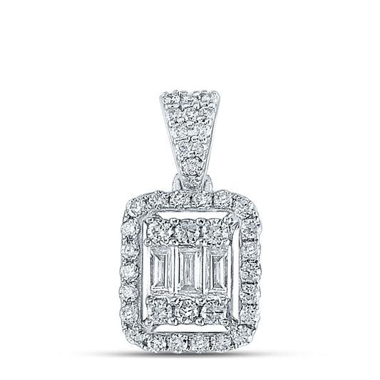 14K White Gold Womens Baguette Diamond Cluster Pendant 1/2 Cttw