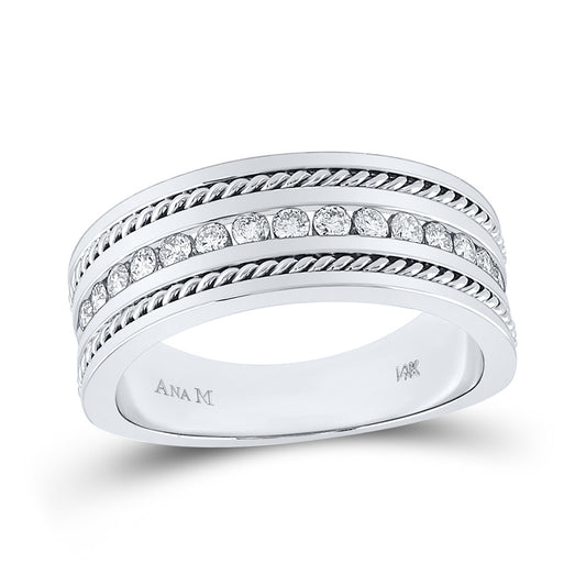 14K White Gold Mens Round Diamond Wedding Band Ring 1/2 Cttw, Mens Size: 7-13