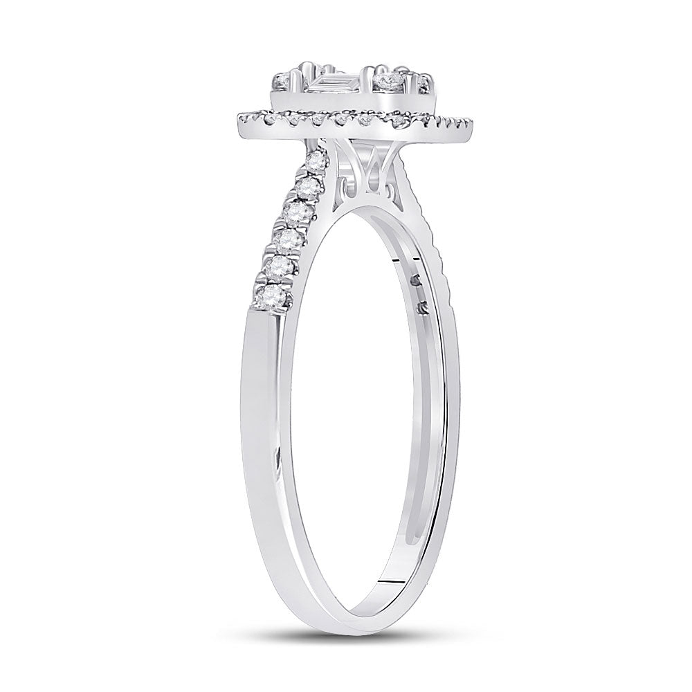 14K White Gold Womens Baguette Diamond Square Cluster Ring 1/2 Cttw, Womens Size: 5-10