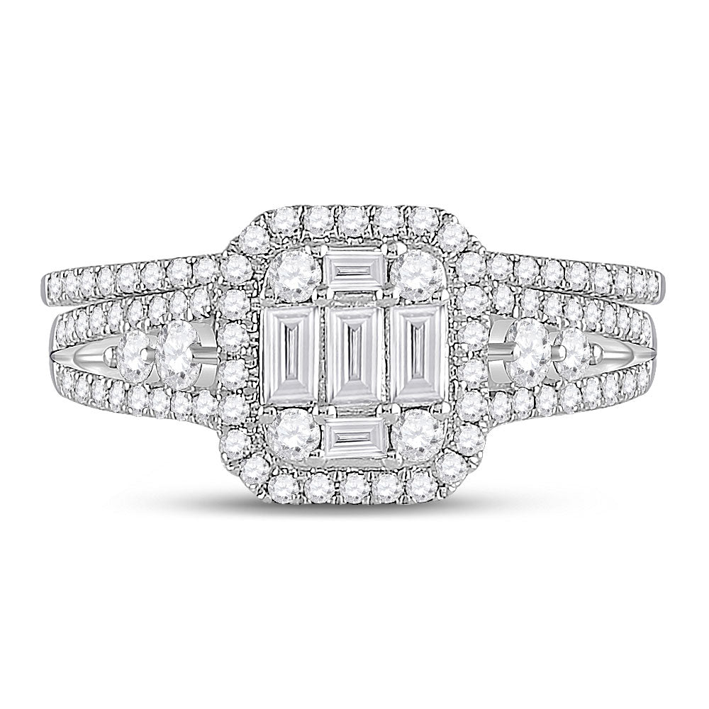 14K White Gold Round Diamond Bridal Wedding Ring Band Set 1 Cttw, Womens Size: 5-10