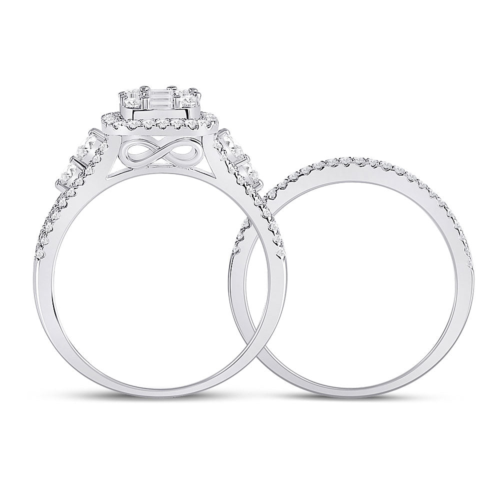 14K White Gold Round Diamond Bridal Wedding Ring Band Set 1 Cttw, Womens Size: 5-10