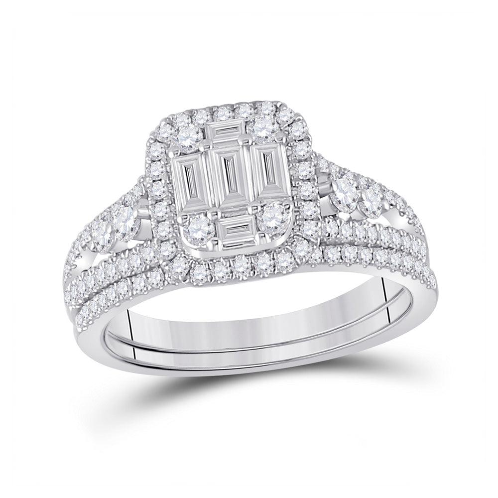 14K White Gold Round Diamond Bridal Wedding Ring Band Set 1 Cttw, Womens Size: 5-10