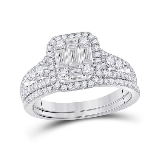 14K White Gold Round Diamond Bridal Wedding Ring Band Set 1 Cttw, Womens Size: 5-10