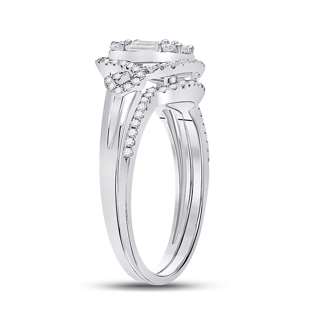14K White Gold Baguette Diamond Bridal Wedding Ring Band Set 5/8 Cttw, Womens Size: 5-10