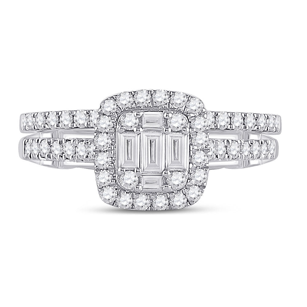 14K White Gold Baguette Diamond Bridal Wedding Ring Band Set 3/4 Cttw, Womens Size: 5-10