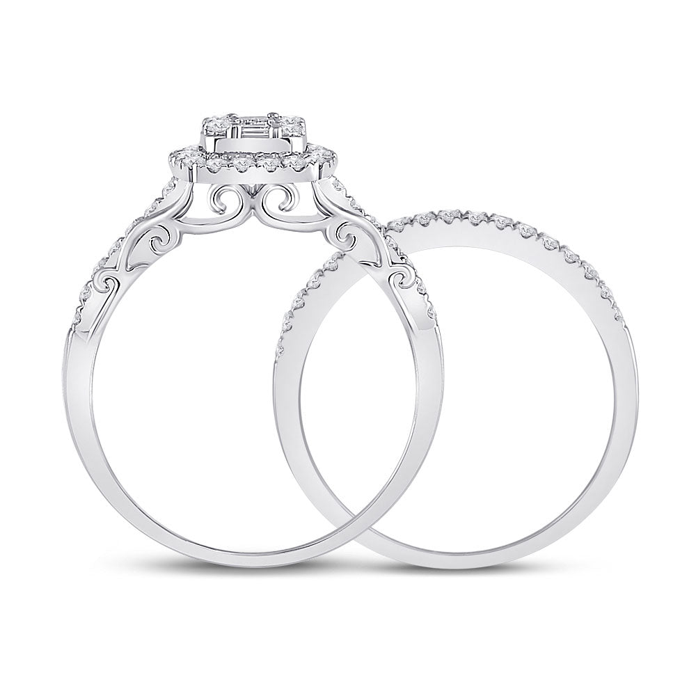 14K White Gold Baguette Diamond Bridal Wedding Ring Band Set 3/4 Cttw, Womens Size: 5-10