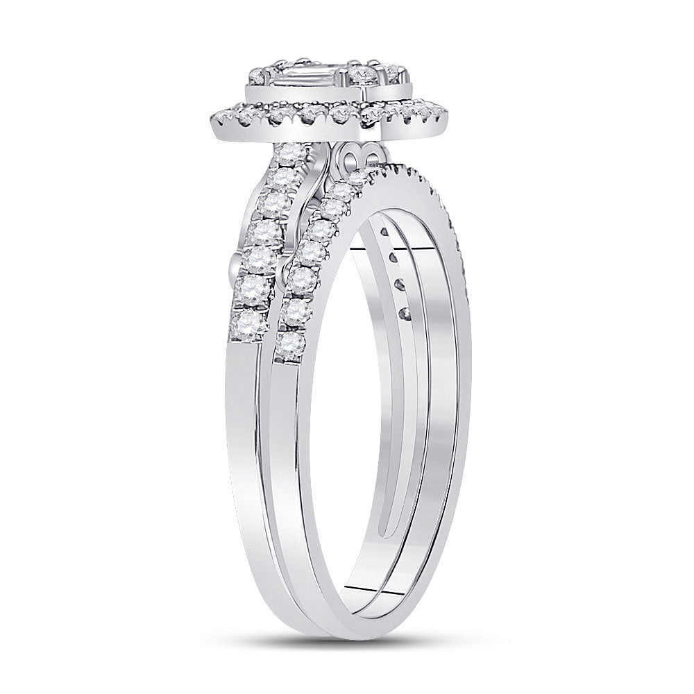 14K White Gold Baguette Diamond Bridal Wedding Ring Band Set 3/4 Cttw, Womens Size: 5-10