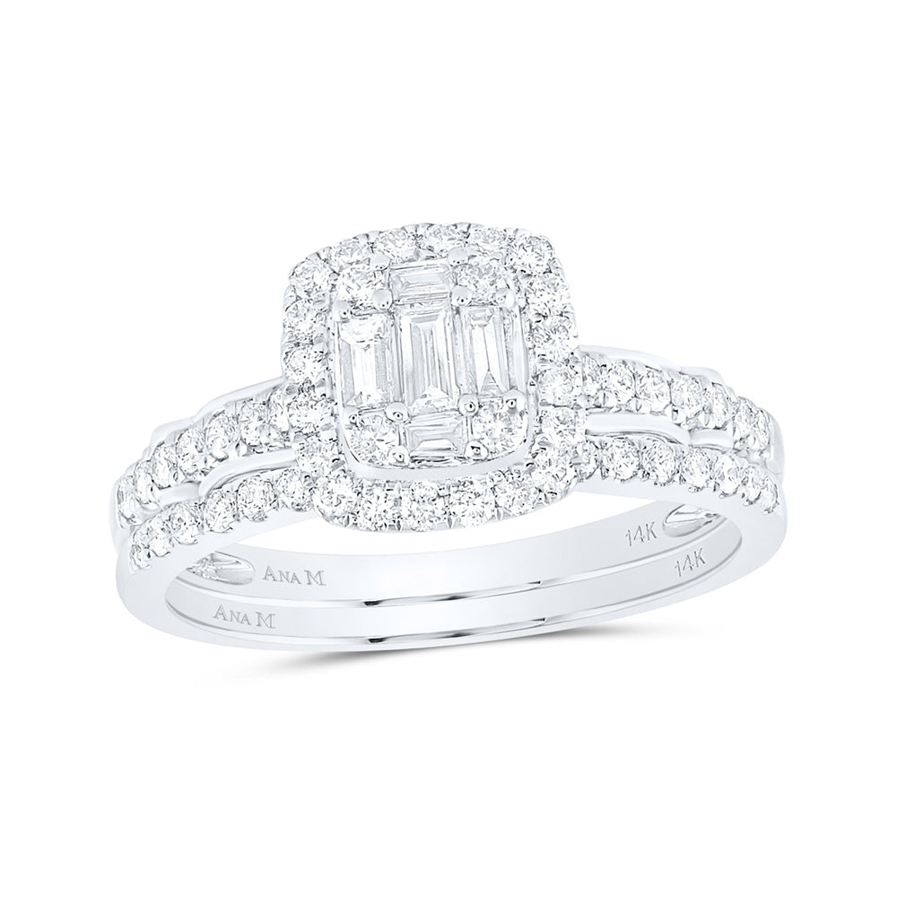 14K White Gold Baguette Diamond Bridal Wedding Ring Band Set 3/4 Cttw, Womens Size: 5-10