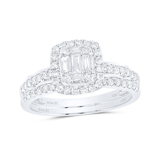 14K White Gold Baguette Diamond Bridal Wedding Ring Band Set 3/4 Cttw, Womens Size: 5-10