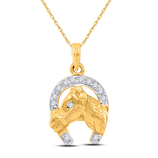 10K Two-tone Gold Womens Round Diamond Lucky Horseshoe Charm Pendant 1/10 Cttw, Length: 0.75 In, Width: 0.47 In